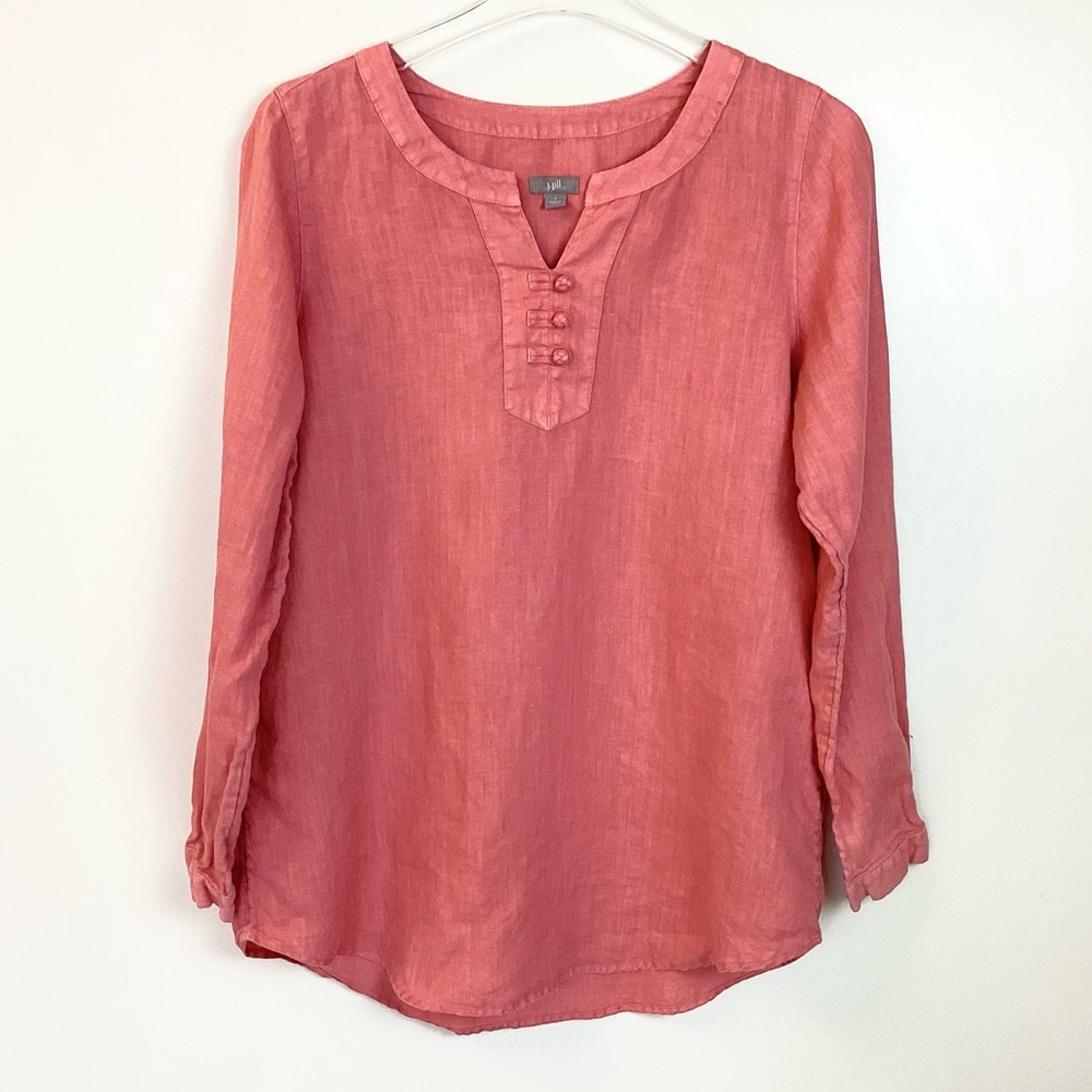 J.Jill Long Sleeve Linen Tunic with Knot Buttons - Pink - S